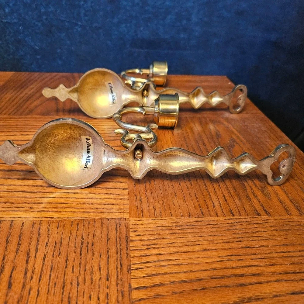 Ethan Allen Solid Brass Wall Sconces Pair Vintage Colonial Baluster Polished